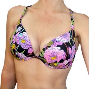 VICTORIA’S SECRET Tapestry Neon Floral Bombshell Bikini Top ADDS 2 CUP SIZES 32D
